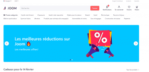 Page d'accueil de la boutique en ligne chinoise Joom