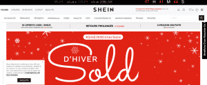 Page d'accueil de la boutique Shein